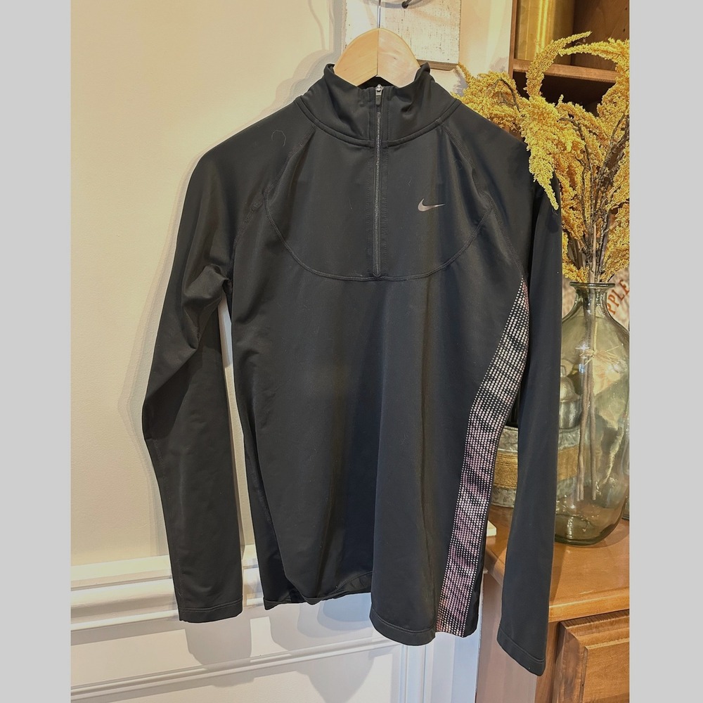 Nike Pro Women's Black‎ Long Sleeve 1/2 Zip Running Pink Athletic Top Base Layer
